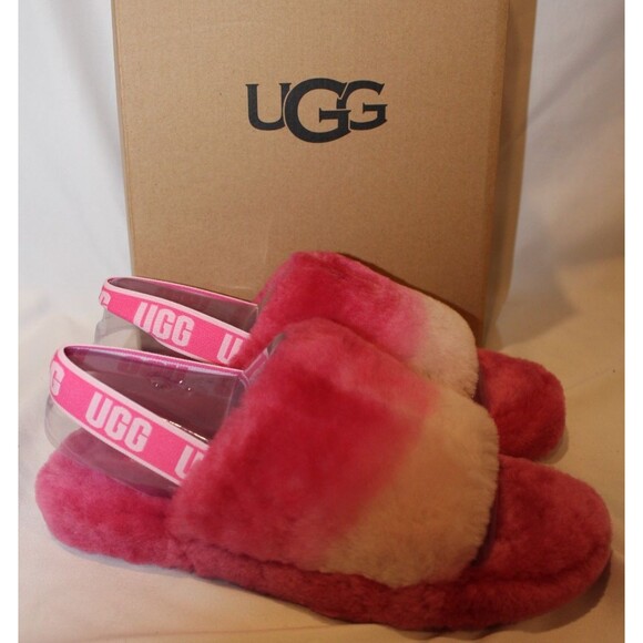 NIB UGG YOUTH 6 WOMEN'S 7.5-8 FLUFF YEAH SLIP ON SHEARLING SLIPPERS PINK - Picture 4 of 6